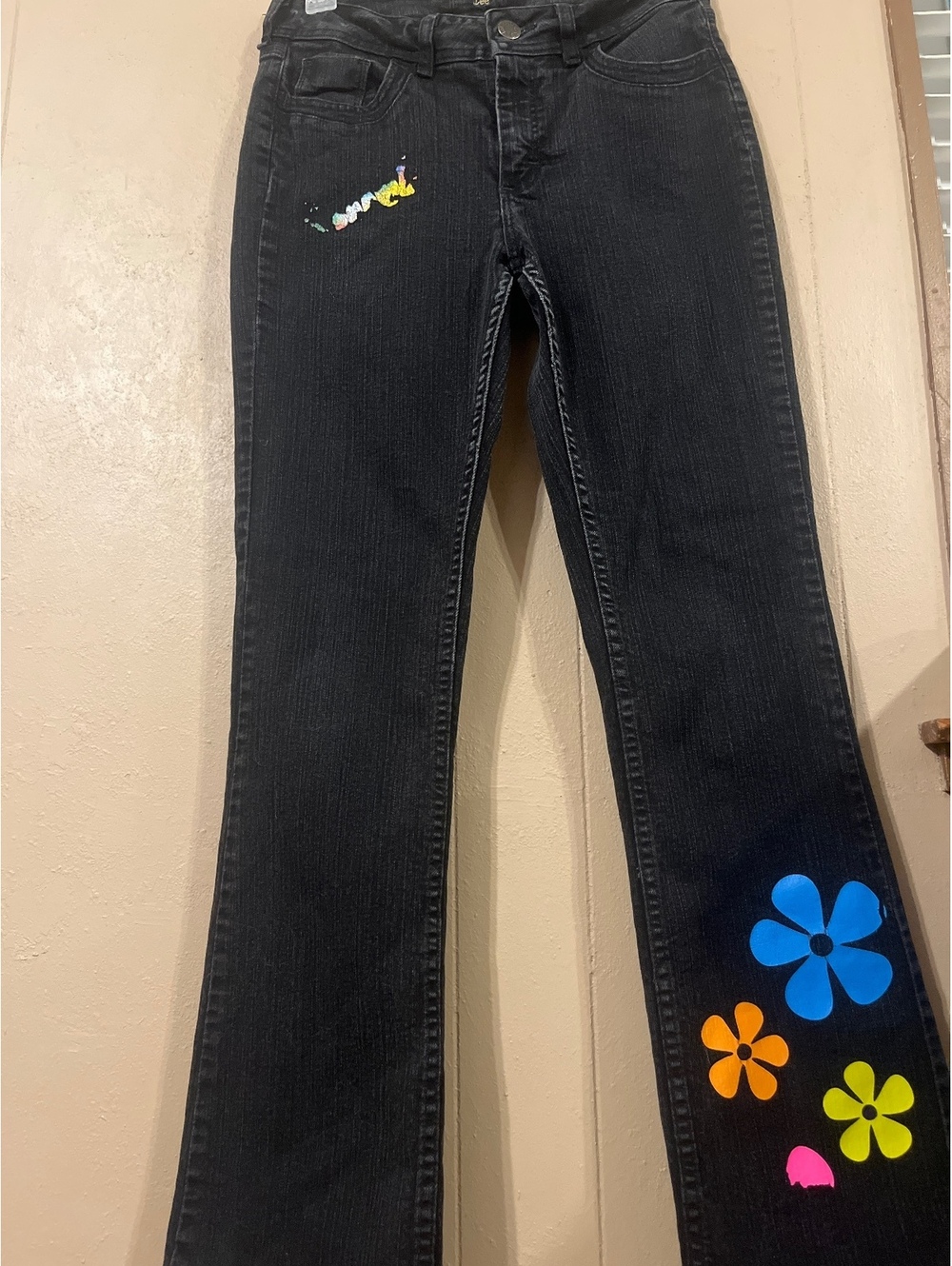 Lee Riders Black Denim Jeans with Colorful Flower Prints